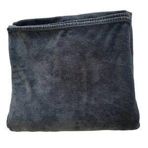 Calvin Klein Home Queen Size Plush Fleece Blanket Dark Charcoal Gray Solid
